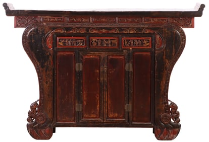 ASIAN CARVED A PAINTED CABINET WITH DRAWERS.