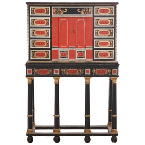 MODERN PAINTED TWO PART CABINET.