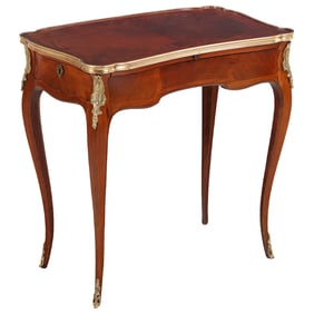 A FRENCH LOUIS XV STYLE INLAID AND BRONZE MOUNTED OCCASIONAL TABLE CIRCA 1940 HAVING A PULL OUT