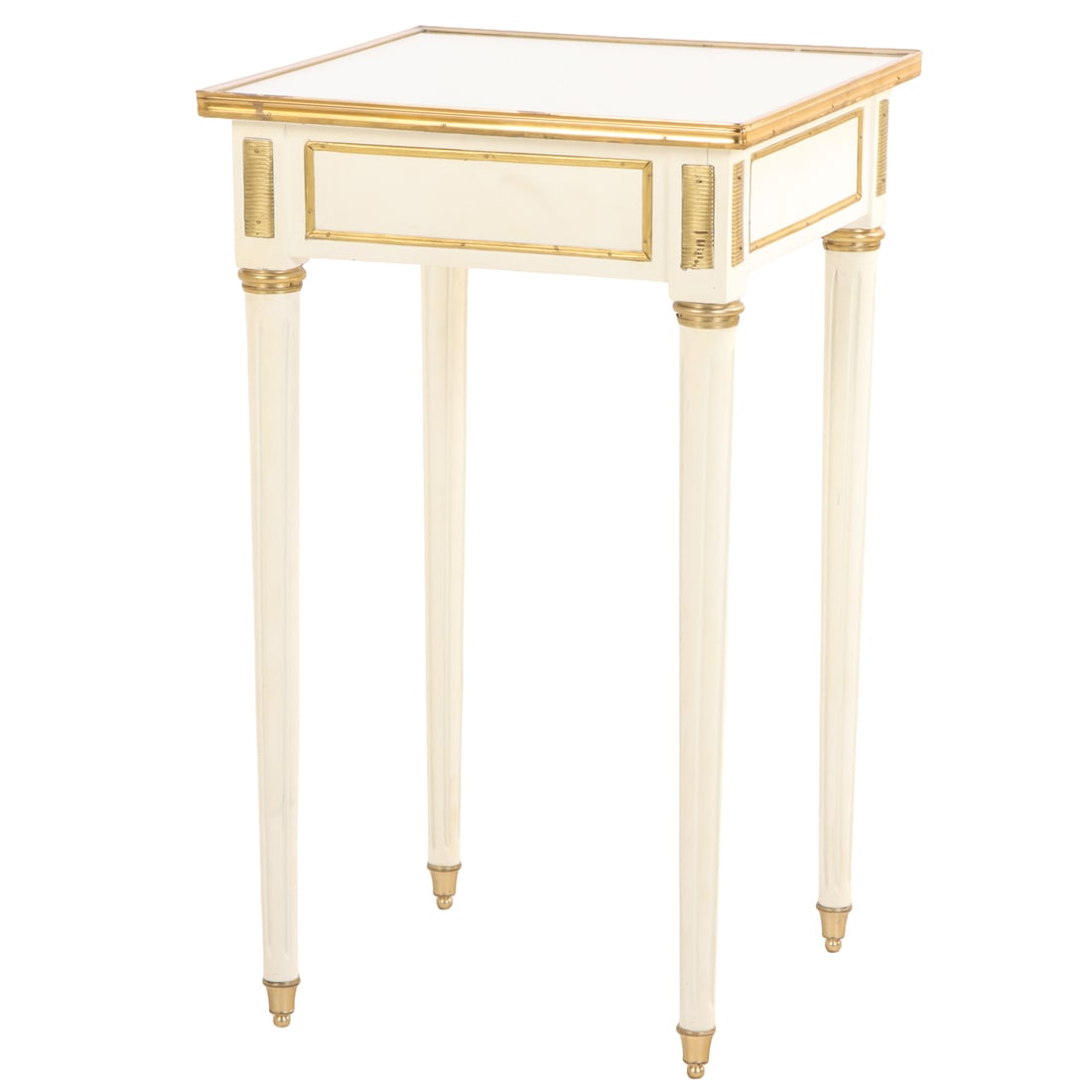 SINGLE LOUIS XVI STYLE PAINTED AND BRONZE MOUNTED TABLE WITH MIRRORED TOP. (1 of 4)
