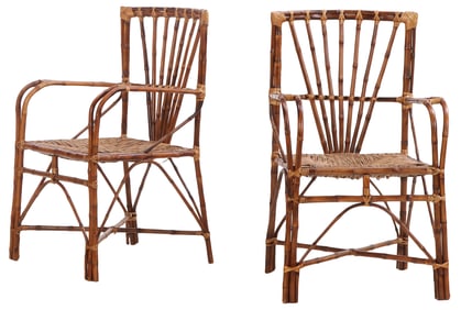 A PAIR OF ITALIAN RATTAN OPEN ARMCHAIRS CIRCA 1960.