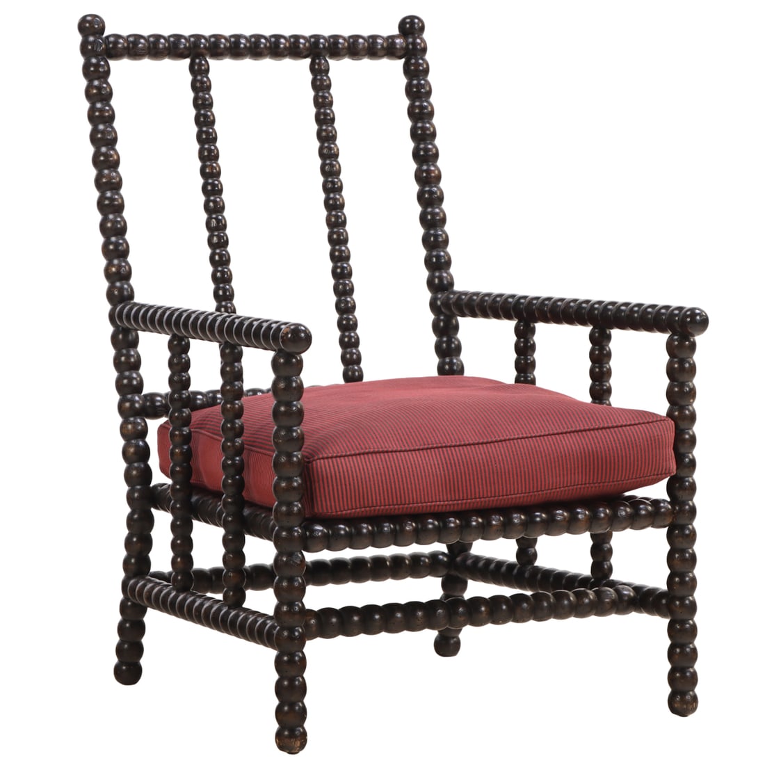 BOBBIN TURNED OPEN ARM CHAIR WITH LOOSE CUSHION SEAT. (1 of 6)