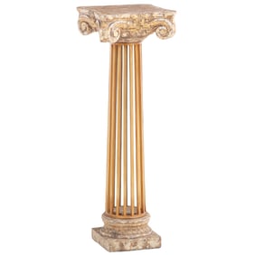 PAINTED IRON AND RESIN PEDESTAL.