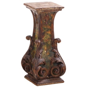 A BAROQUE STYLE CARVED AND PAINTED WOOD DISPLAY PEDESTAL OR PLANT STAND, C. 1900.