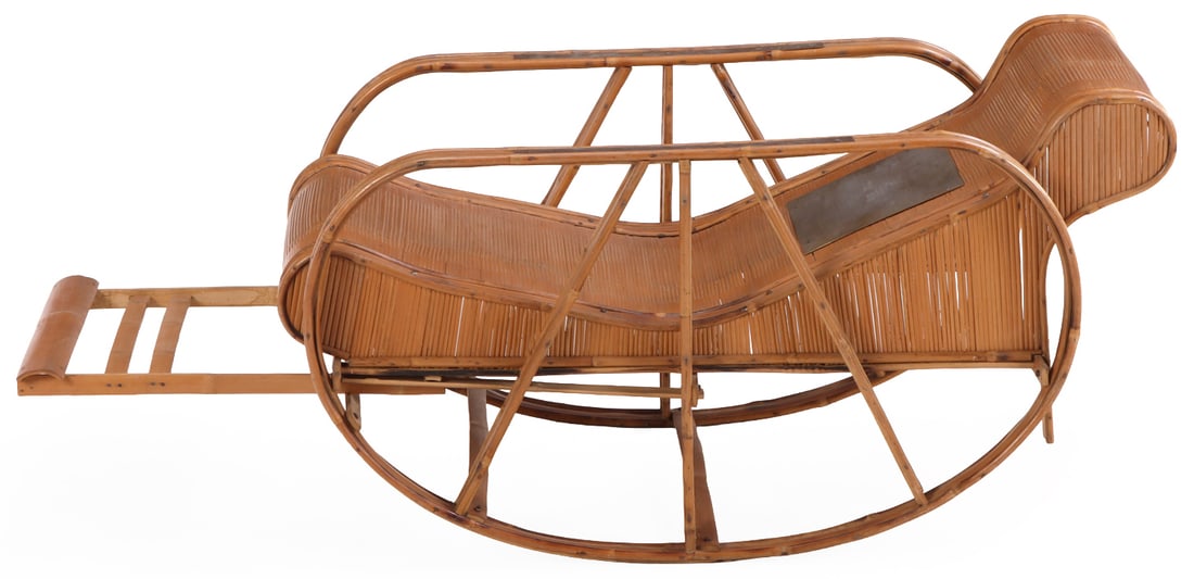 RARE RATTAN ROCKING CHAIR WITH PULL OUT FOOT STOOL, POSSIBLY A PROTOTYPE BY ANTONIO VOLPE C (1 of 6)