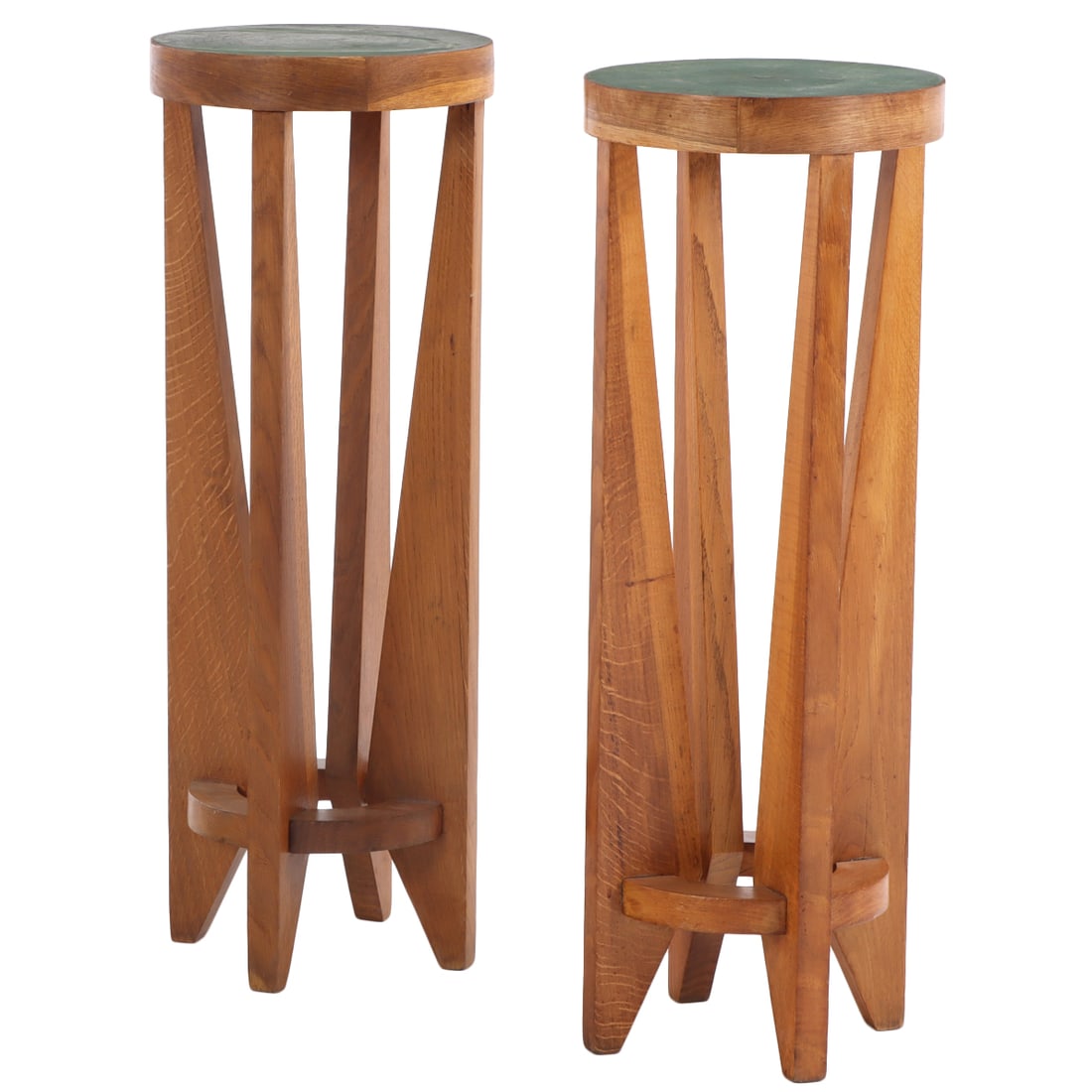 EXCELLENT PAIR OF FRENCH OAK PEDESTALS IN THE MANNER OF JEAN PROUVE. (1 of 5)