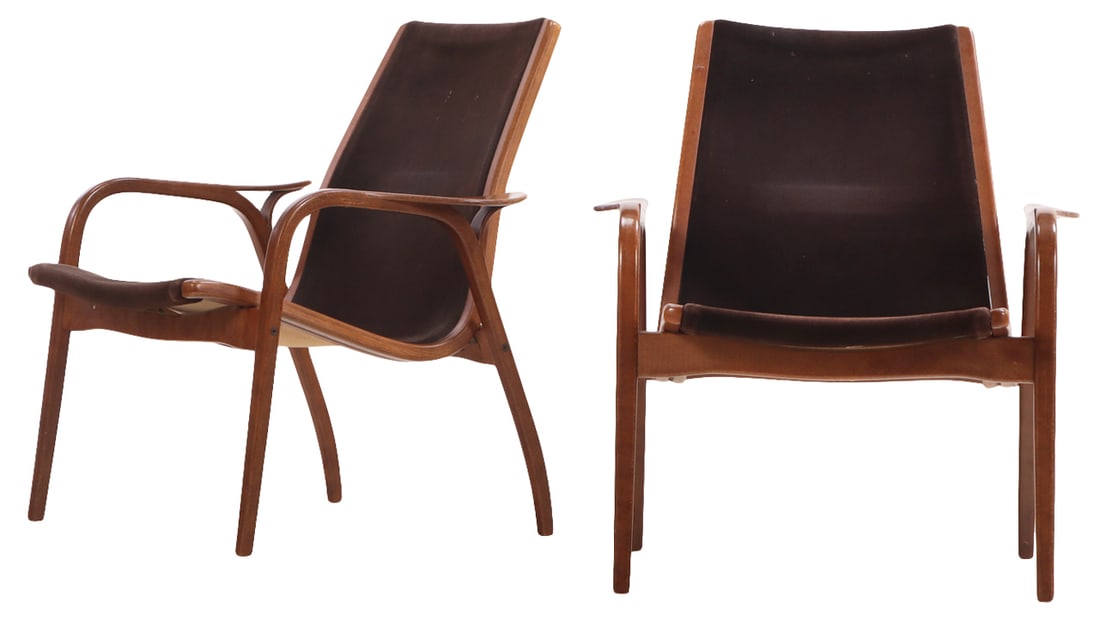 A PAIR OF OPEN ARM LOUNGE CHAIRS DESIGNED BY YNGVE EKSTROM (1913-1988) C. 1960 SWEDESE, SWEDEN. (1 of 6)