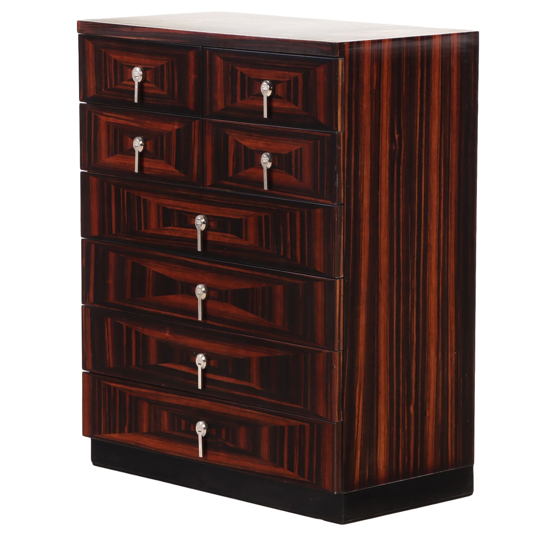 ART DECO STYLE MACASSAR EBONY VENEERED CHEST OF DRAWERS HAVING EIGHT DRAWERS AND NICKELED (1 of 8)