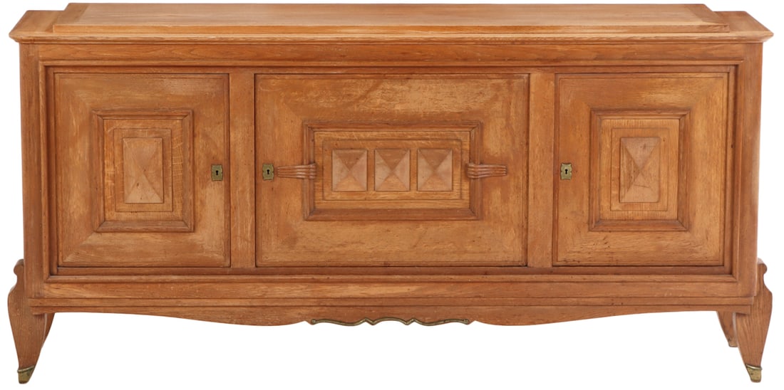 THREE DOOR FRENCH OAK SIDEBOARD IN THE MANNER OF ANDRE ARBUS C 1950. (1 of 7)