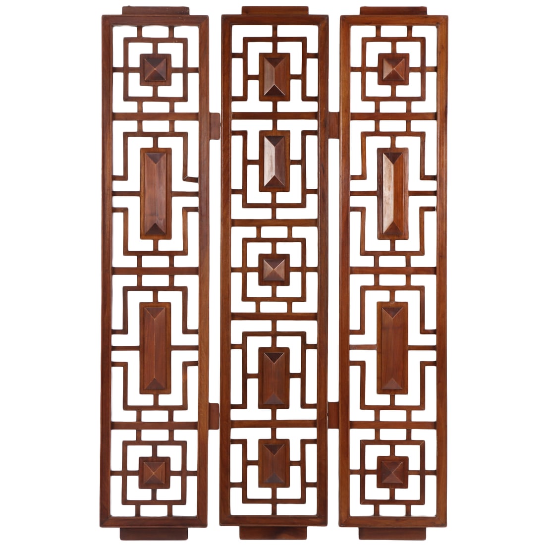 MAHOGANY THREE PANEL ROOM DIVIDER C 1950 IN THE MANNER OF JAMES MONT. (1 of 5)