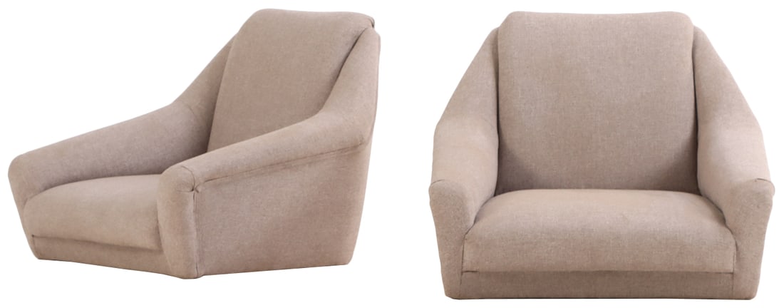 PAIR OF NEWLY UPHOLSTERED CHAIR SHELLS ( NO LEGS) C 1960. (1 of 6)