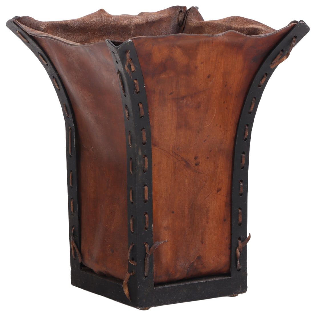 IRON AND LEATHER WASTE BASKET (1 of 5)