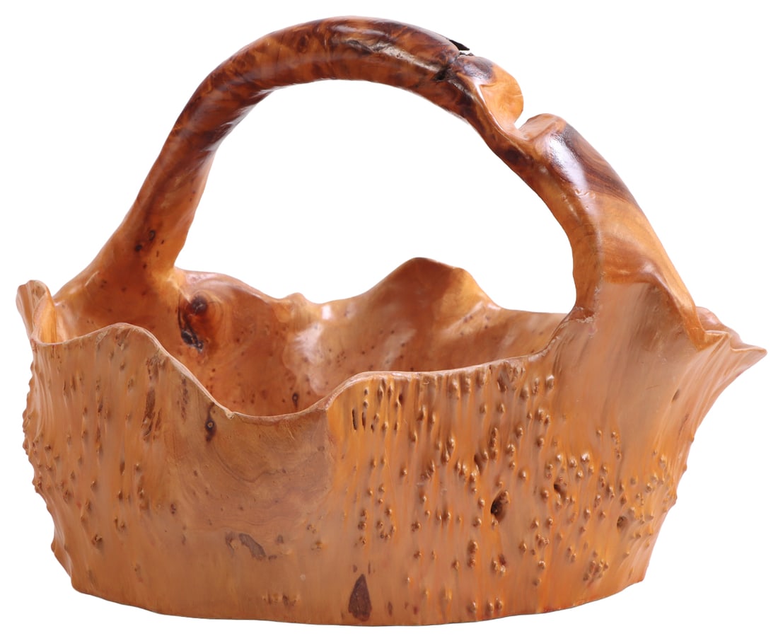 A CONTEMPORARY CARVED BURLWOOD BASKET. (1 of 5)