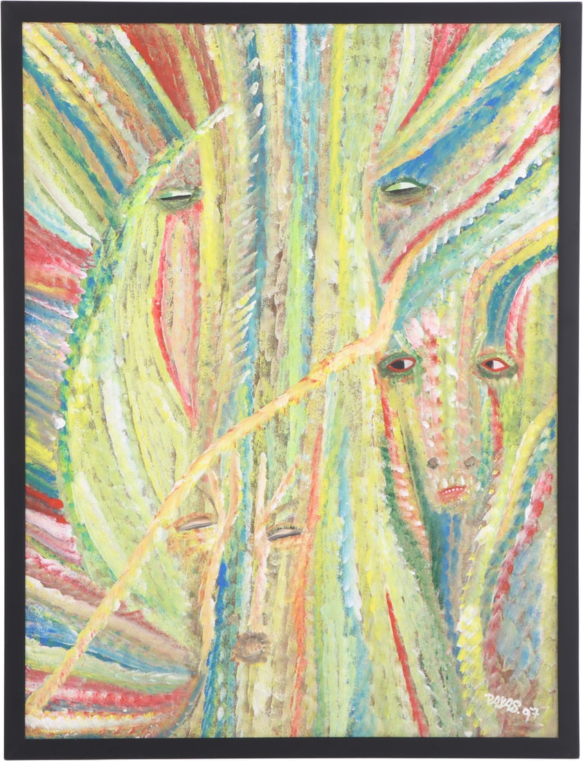 PIERRE SYLVAIN AUGUSTIN (HAITIAN B. 1941) "HIDDEN FACES" ACRYLIC ON CANVAS, SIGNED PAYAS '97 (1 of 6)