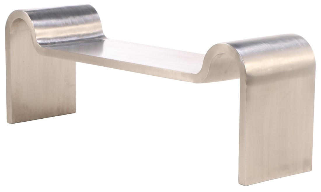 ONE OF TWO STAINLESS STEEL BENCH IN THE MANNER OF KARL SPRINGER. (1 of 5)