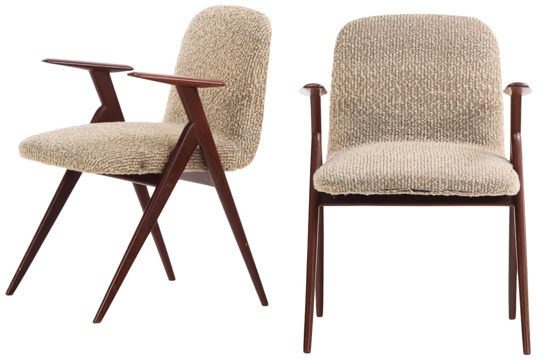 PAIR ITALIAN ARMCHAIRS ATTRIBUTED TO LUIGI VETTI C 1960. (1 of 6)