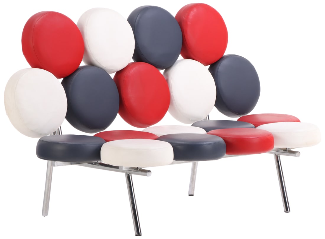 GEORGE NELSON STYLE "MARSHMALLOW SOFA": George Nelson style "Marshmallow sofa" Ht: 39" Wd: 61" Dpth: 34" Seat: 16.5"