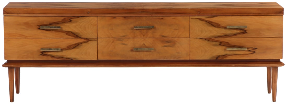 ROSEWOOD SIX DRAWER DRESSER HAVING BOOKMATCHED VENEER C 1960. (1 of 6)