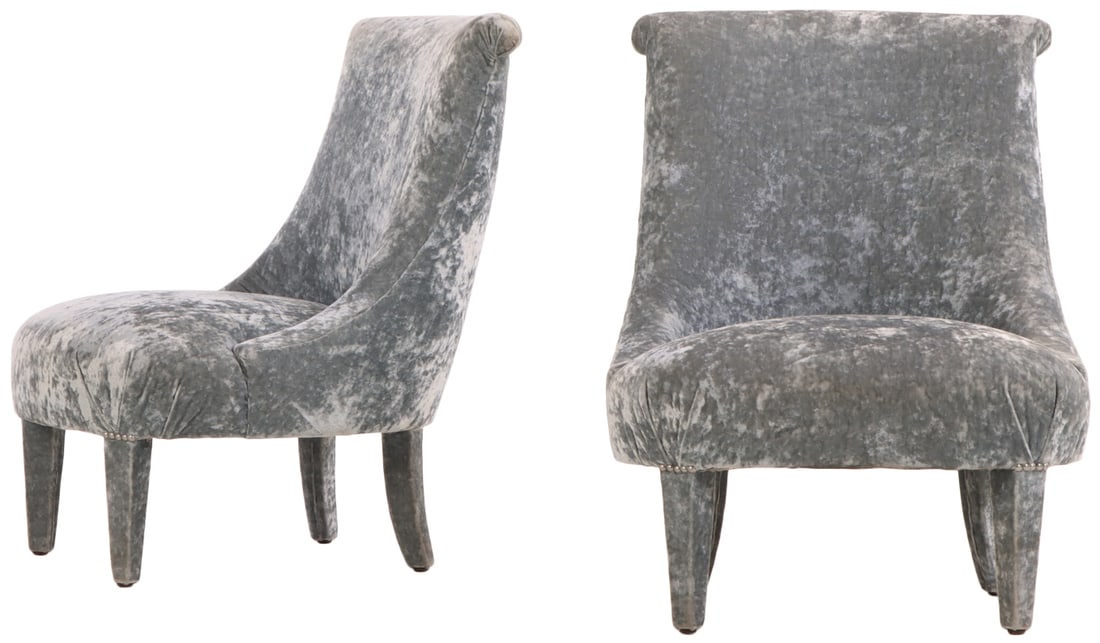 PAIR ITALIAN VELVET UPHOLSTERED SLIPPER CHAIRS C 1970. (1 of 7)