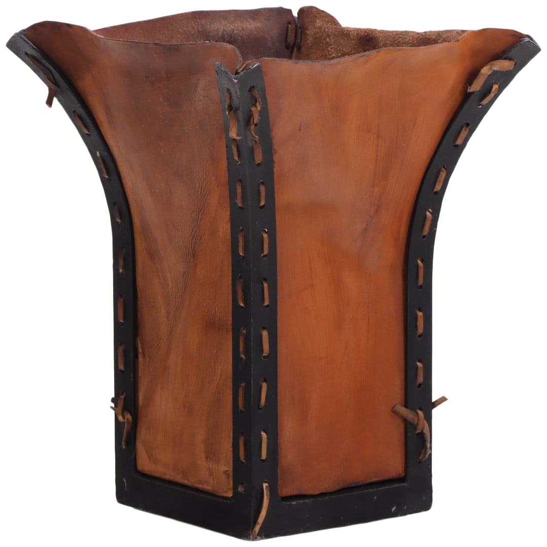 IRON AND LEATHER WASTEBASKET. (1 of 5)