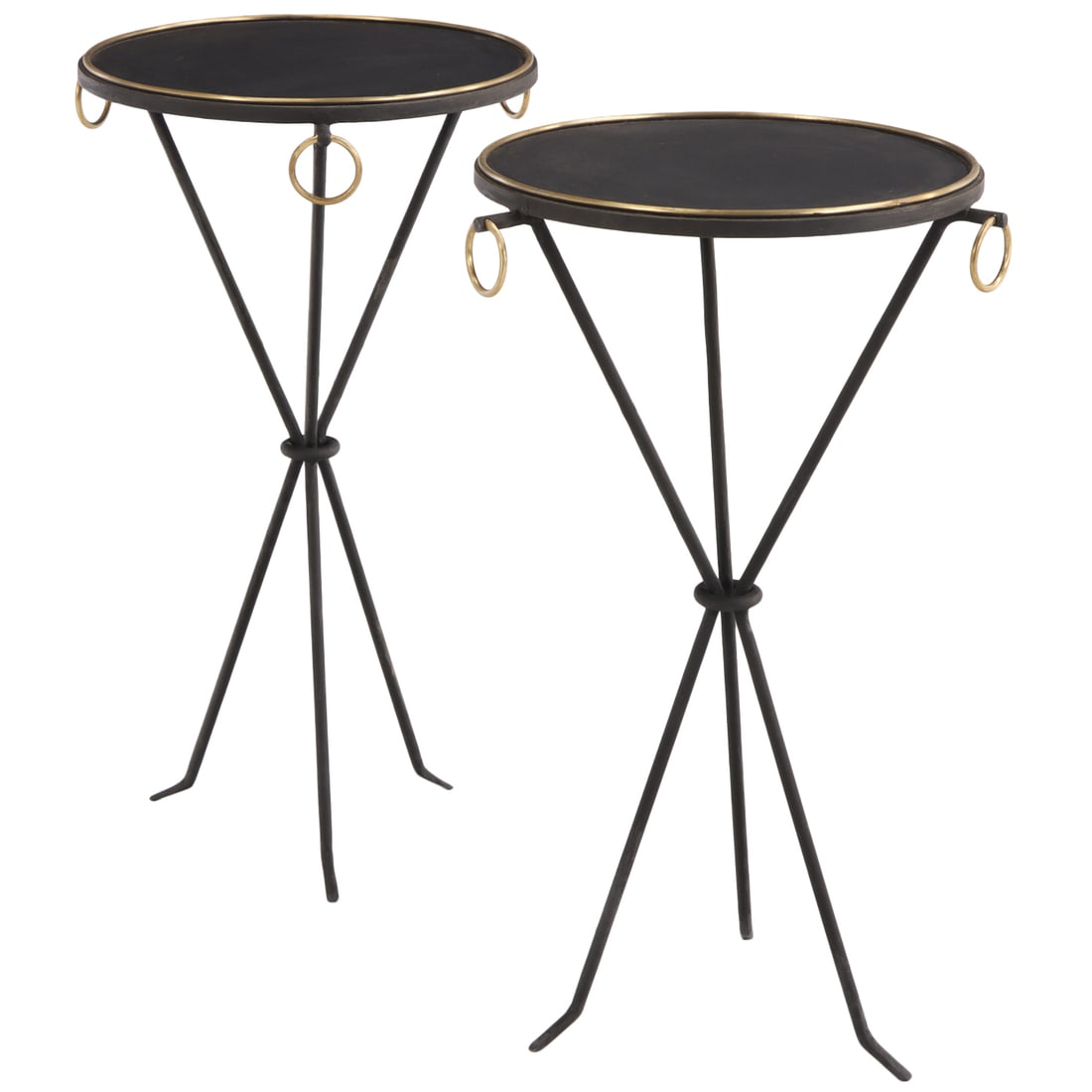 PAIR OF PAINTED IRON AND BRONZE DRINKS TABLES WITH RING DECORATION IN THE MANNER OF JEAN-MICHEL (1 of 4)
