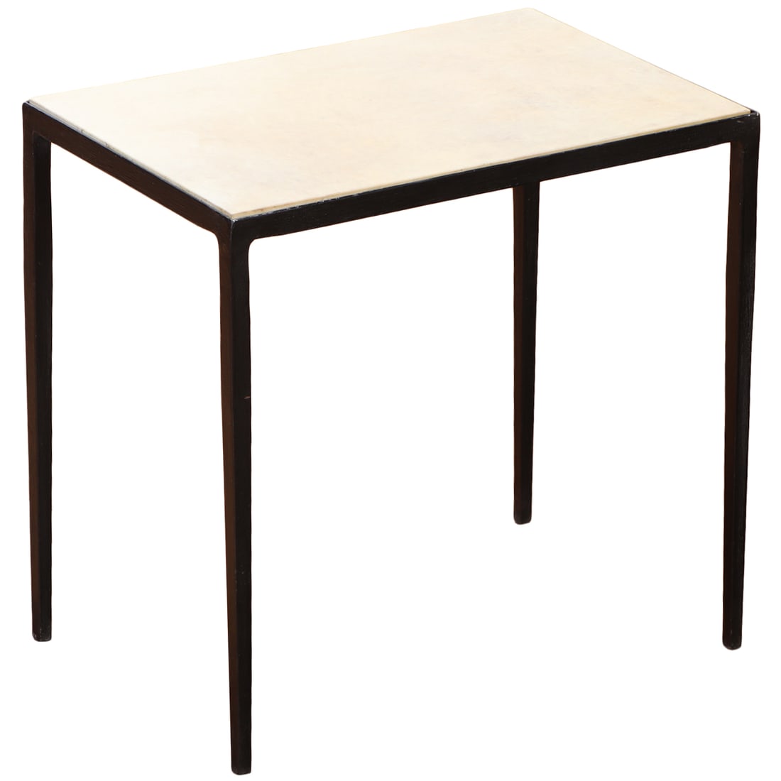 IRON AND PARCHMENT COVERED END TABLE IN THE MANNER OF JEAN-MICHEL FRANK. (1 of 5)