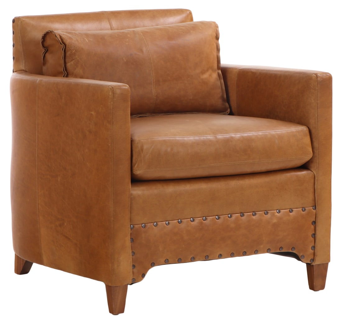MODERN LEATHER ARM CHAIR IN THE MANNER OF JEAN-MICHEL FRANK. (1 of 7)