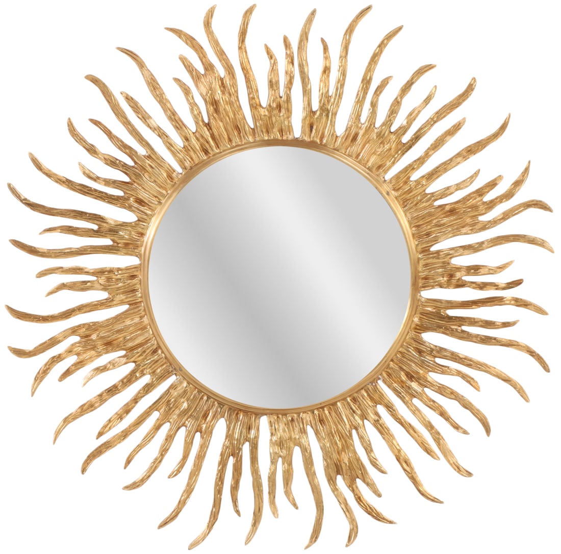 HEAVY CAST BRONZE SUNBURST STYLE WALL HUNG MIRROR. (1 of 5)