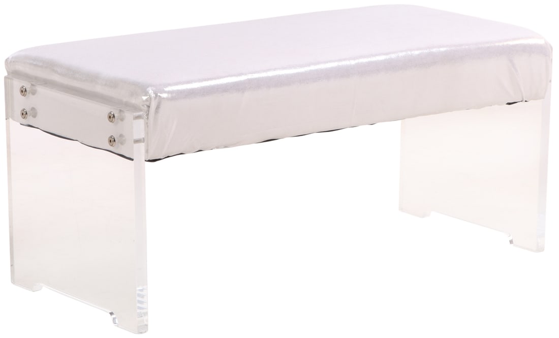 LUCITE AND UPHOLSTERED BENCH. (1 of 6)