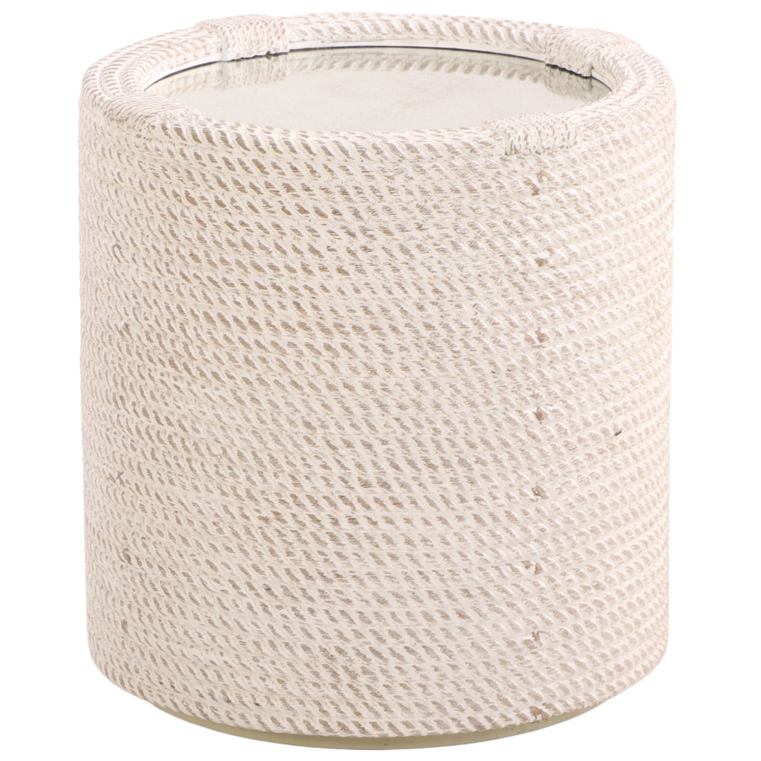 A BARTLEY SIDE TABLE CREATED WITH PLASTERED ROPE HAVING A MIRRORED TOP. PERFECT FOR YOUR BEACH: A Bartley side table created with plastered rope having a mirrored top. Perfect for your beach house! Ht: 25.5" Wd: 24" Dpth: 24.5"