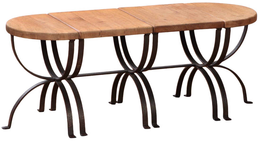 FOUR PART FRENCH OAK AND IRON COFFEE TABLE C 1960. (1 of 6)