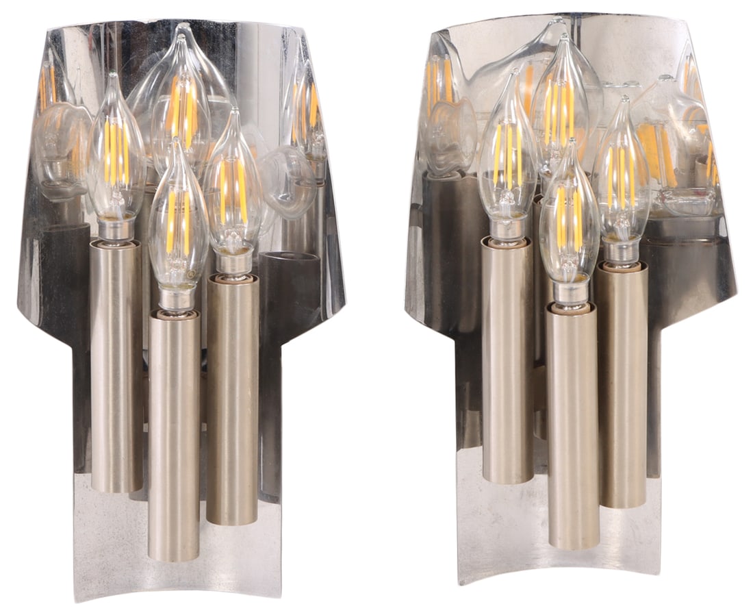 PAIR OF MID CENTURY MODERN CHROME SCONCES HAVING FOUR FIXTURES C. 1960 (1 of 4)