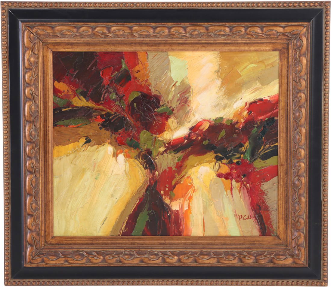 PAIR OF CONTEMPORARY ABSTRACT PAINTINGS, OIL ON CANVAS, SIGNED JIM SEALE, LABEL ON REVERSE. (1 of 5)