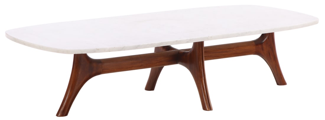 ITALIAN MAHOGANY MARBLE TOP COFFEE TABLE C 1960. (1 of 4)