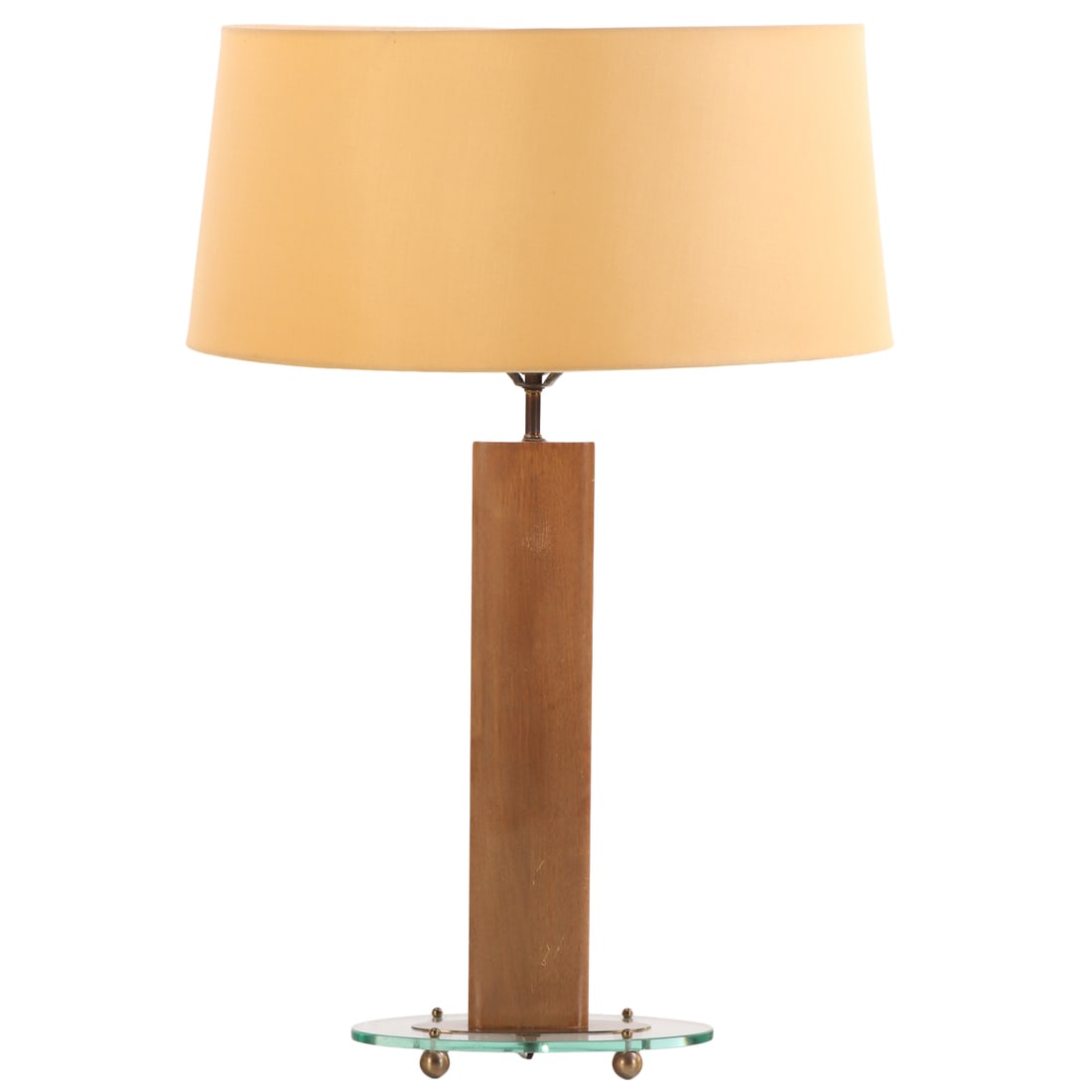 ITALIAN TABLE LAMP IN WOOD, BRASS AND GLASS ATTRIBUTED TO FONTANA ARTE C 1955. (1 of 5)