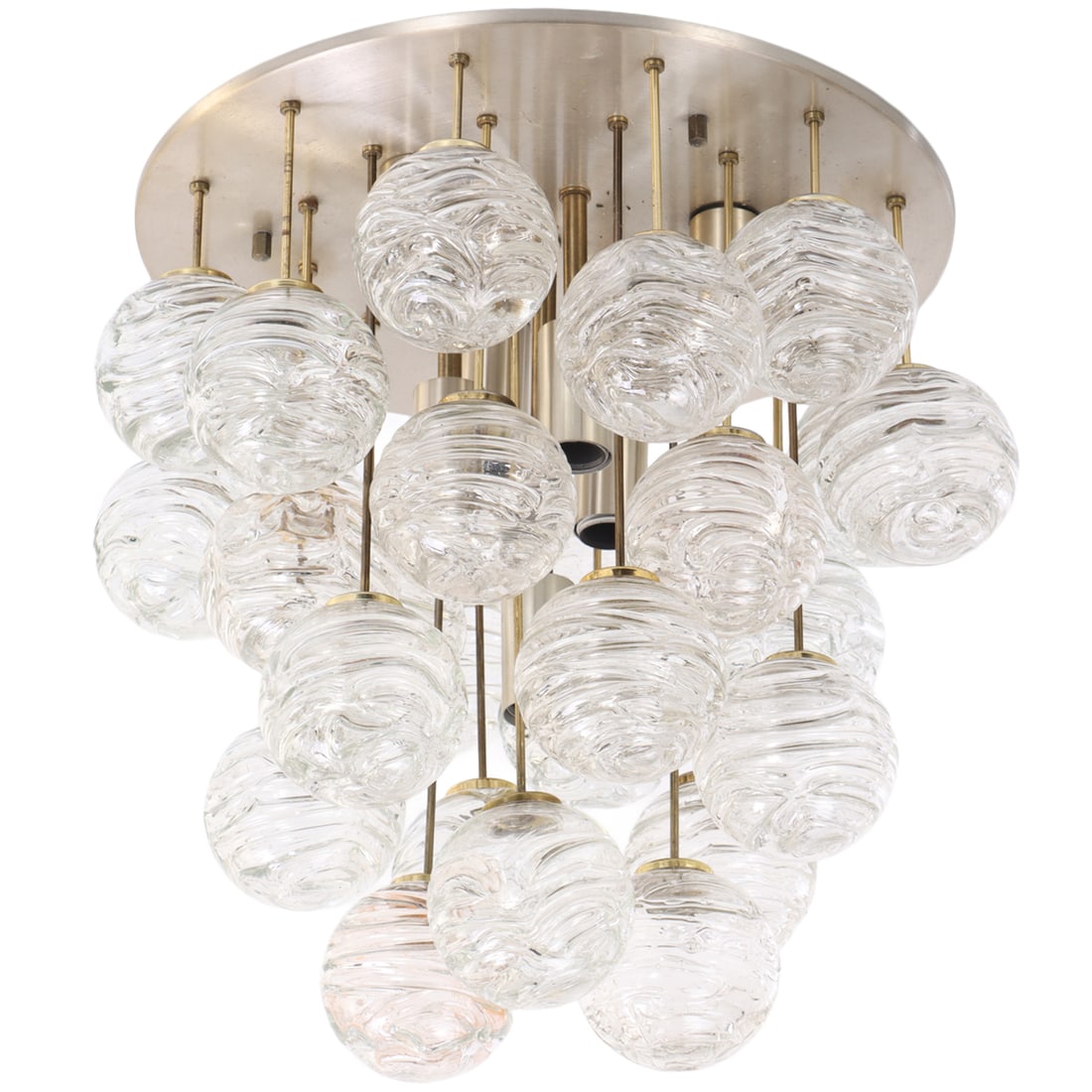 FLUSH MOUNT LIGHT FIXTURE HAVING TEXTURED GLASS BALLS MADE BY DORIA LEUCHTEN C 1970. (1 of 5)