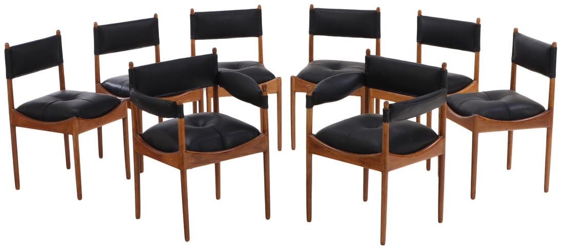 EIGHT OAK DANISH STYLE DINING CHAIRS C 1950 WITH NEW LEATHER UPHOLSTERY (1 of 6)