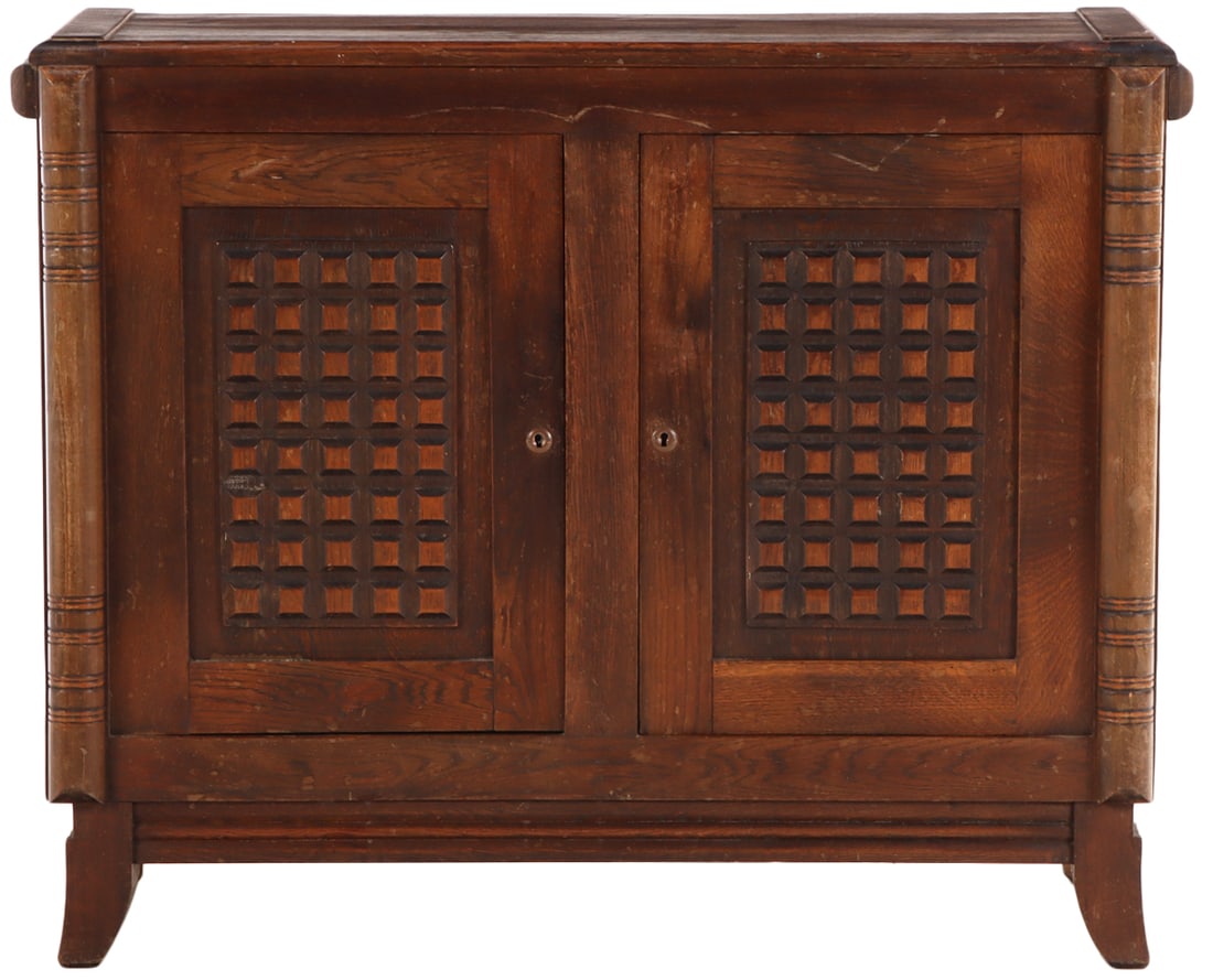 FRENCH TWO DOOR OAK SERVER IN THE MANNER OF CHARLES DUDOUYT C 1940. (1 of 6)