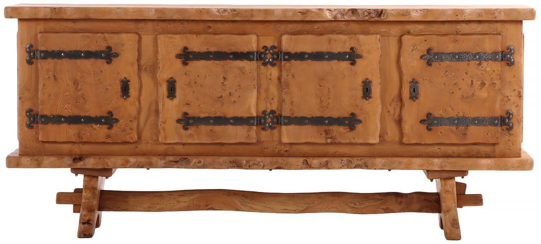 HEAVY FRENCH BURLED ELM SIDEBOARD MADE FROM VERY THICK SOLID PLANKS AND HAVING A FREE EDGE TOP C (1 of 8)
