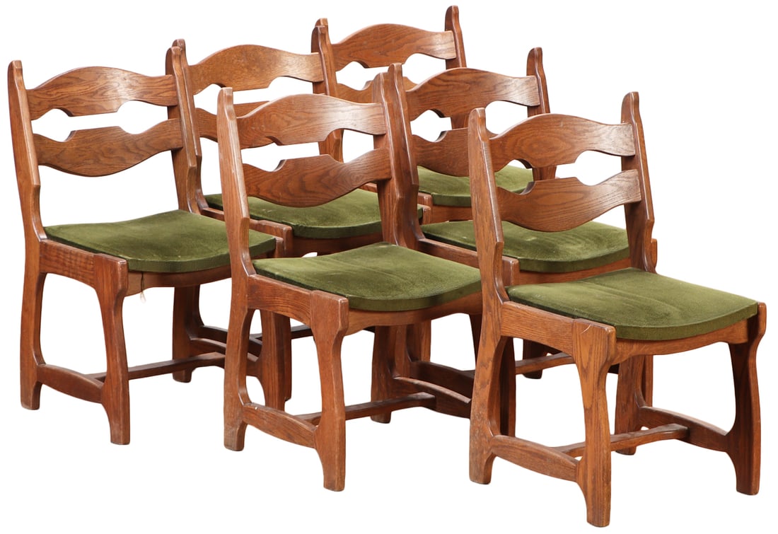 SIX BELGIAN OAK CHAIRS WITH SLIP SEATS C 1960. IDENTICAL TO FOLLOWING LOT. (1 of 9)