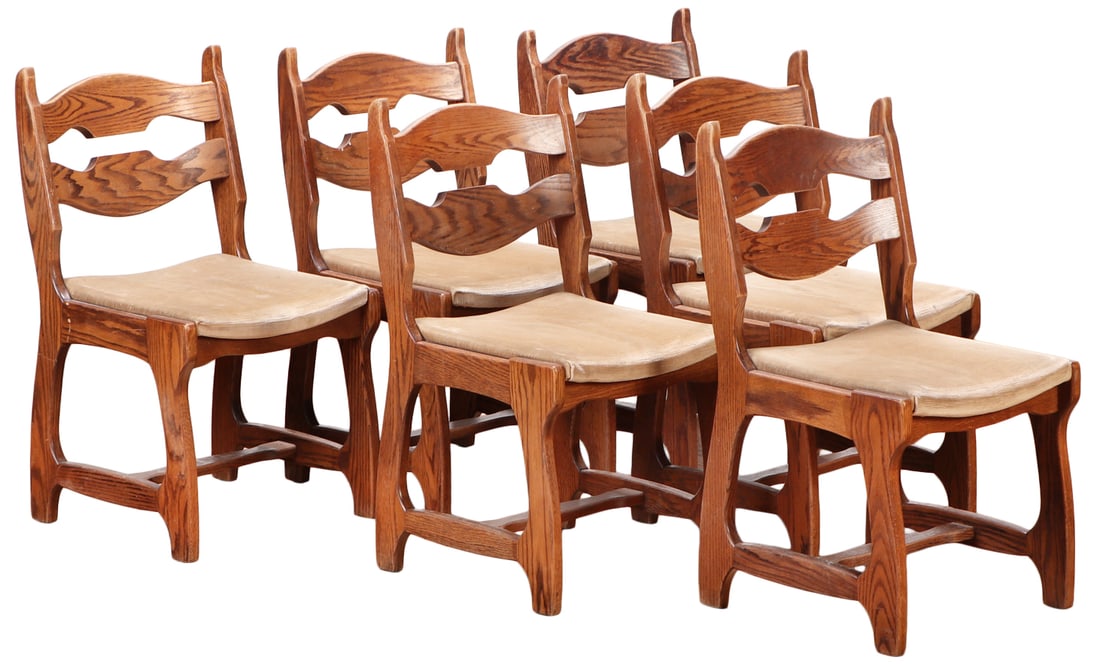 SIX BELGIAN OAK CHAIRS WITH SLIP SEATS C 1960. IDENTICAL TO PRECEDING LOT. (1 of 8)
