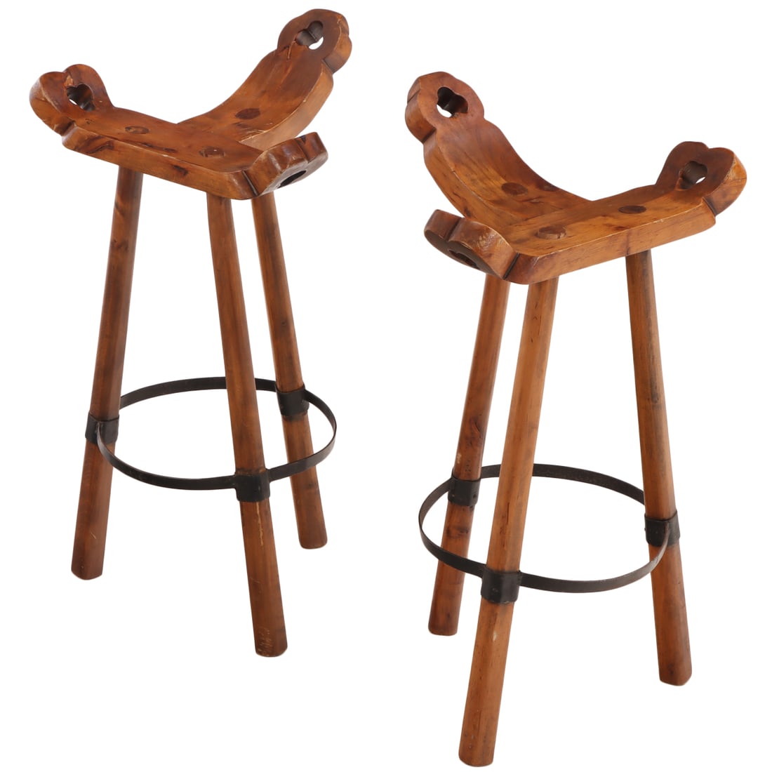 A PAIR OF WOOD AND METAL "MARBELLA" BAR STOOLS BY SERGIO RODRIQUES C 1975. (1 of 4)