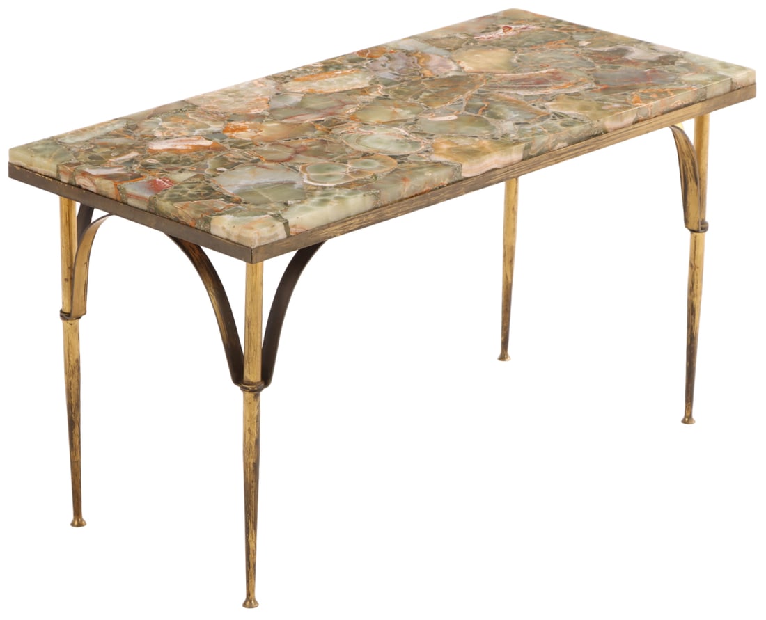UNUSUAL FRENCH BRASS COFFEE TABLE WITH AN ONYX TOP C 1950. (1 of 5)