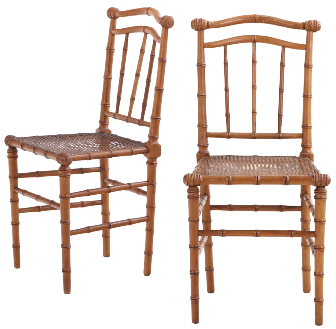A PAIR OF AESTHETIC MOVEMENT TURNED MAPLE FAUX BAMBOO SIDECHAIRS C 1880. (1 of 7)