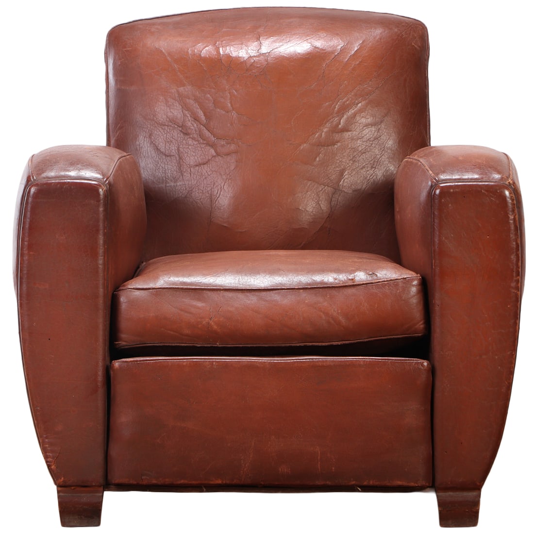 FRENCH ART DECO LEATHER COVERED CLUB CHAIR C 1940. (1 of 8)