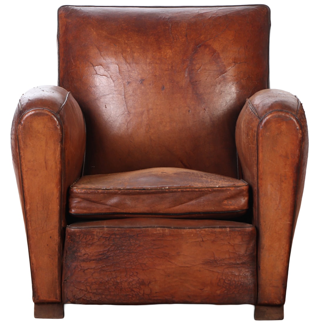 FRENCH ART DECO LEATHER UPHOLSTERED CLUB CHAIR C 1940. (1 of 8)