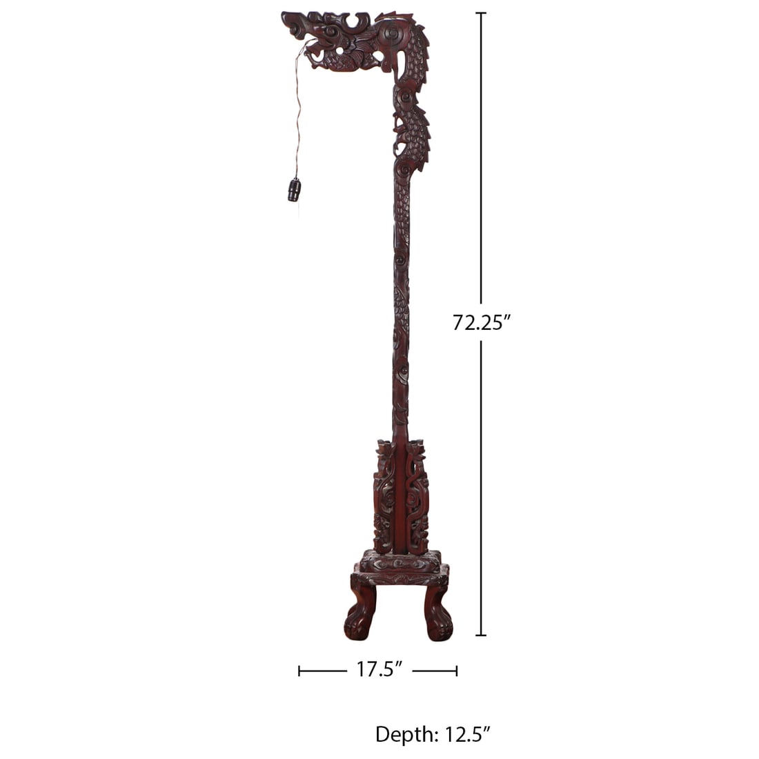 EARLY 20TH CENTURY CHINESE CARVED DRAGON FLOOR LAMP.: Early 20th century Chinese carved dragon floor lamp. Ht: 72.25" Wd: 17.5" Dpth: 12.5"