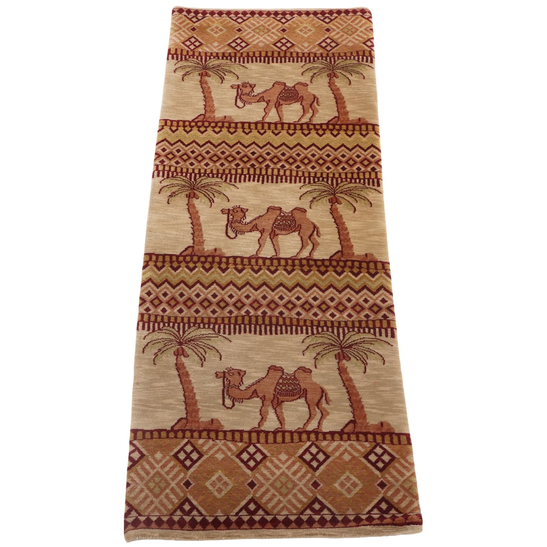 A NOMADIC RUNNER RUG FEATURING CAMELS 8' X 2' 7": A Nomadic runner rug featuring camels 8' x 2' 7" Ht: 2'7" Wd: 8'0"