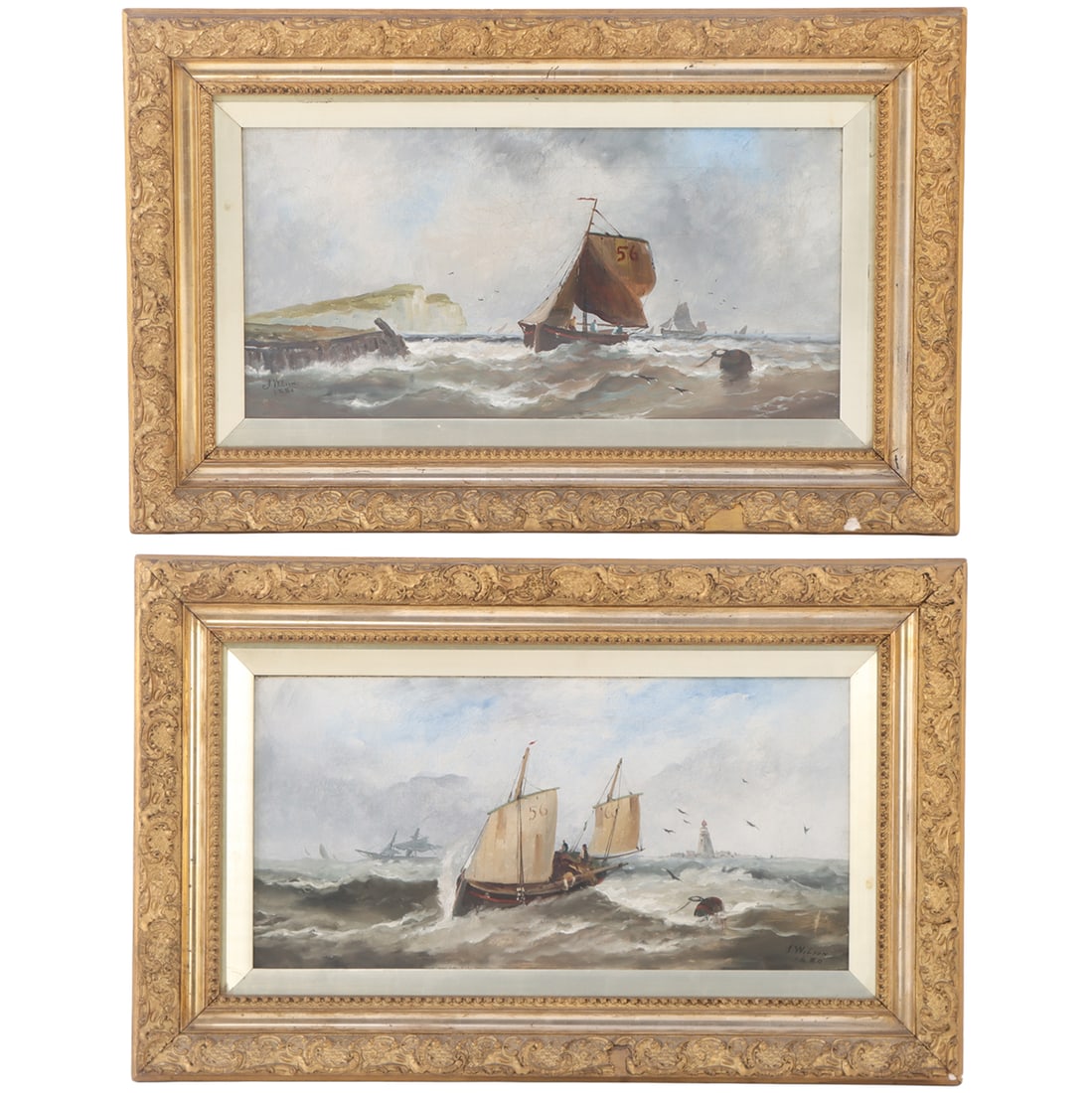 J. WILSON (19TH C. BRITISH) PAIR OF MARITIME PAINTINGS DEPICTING SHIPS ON A ROUGH SEA, OIL ON (1 of 7)