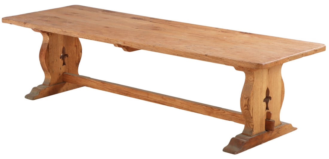 LARGE ELM FARM TABLE WITH MORTISE AND TENON CONSTRUCTION C 1900. (1 of 5)